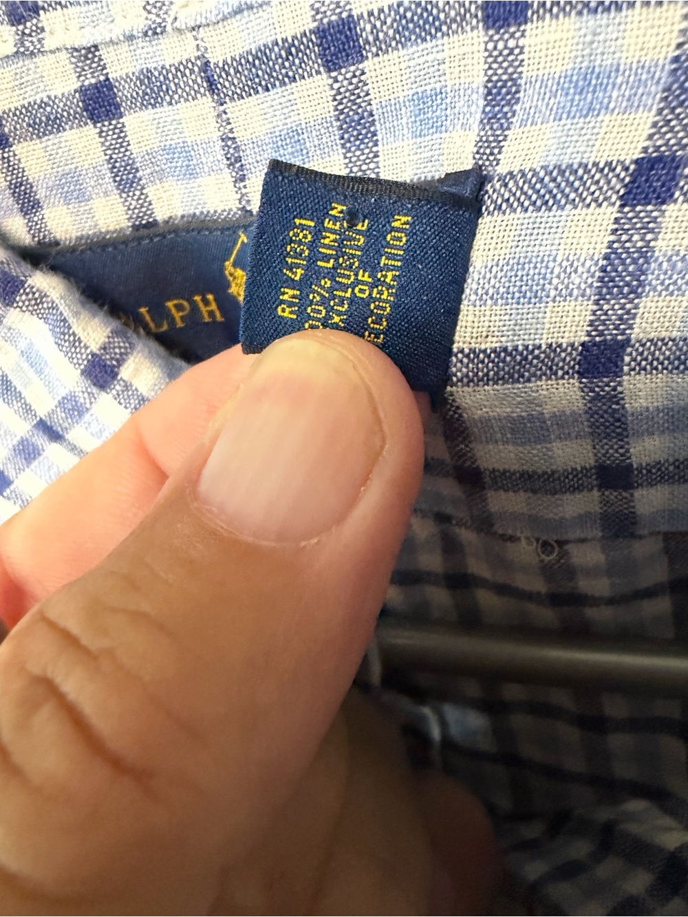 Ralph Lauren Men’s Blue & White Plaid Short-Sleeve Button-Down Shirt 100% Linen - Picture 4 of 5